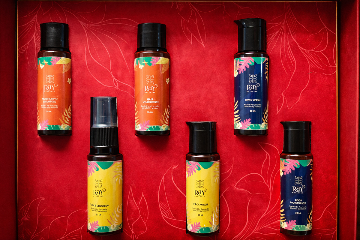 Hamper 3 : Travel Pack - Nourishing Shampoo, Hair Conditioner, Face Wash, Body Wash, Body Moisturizer & Face Sunscreen Mist SPF 50 | 30 ml X 6